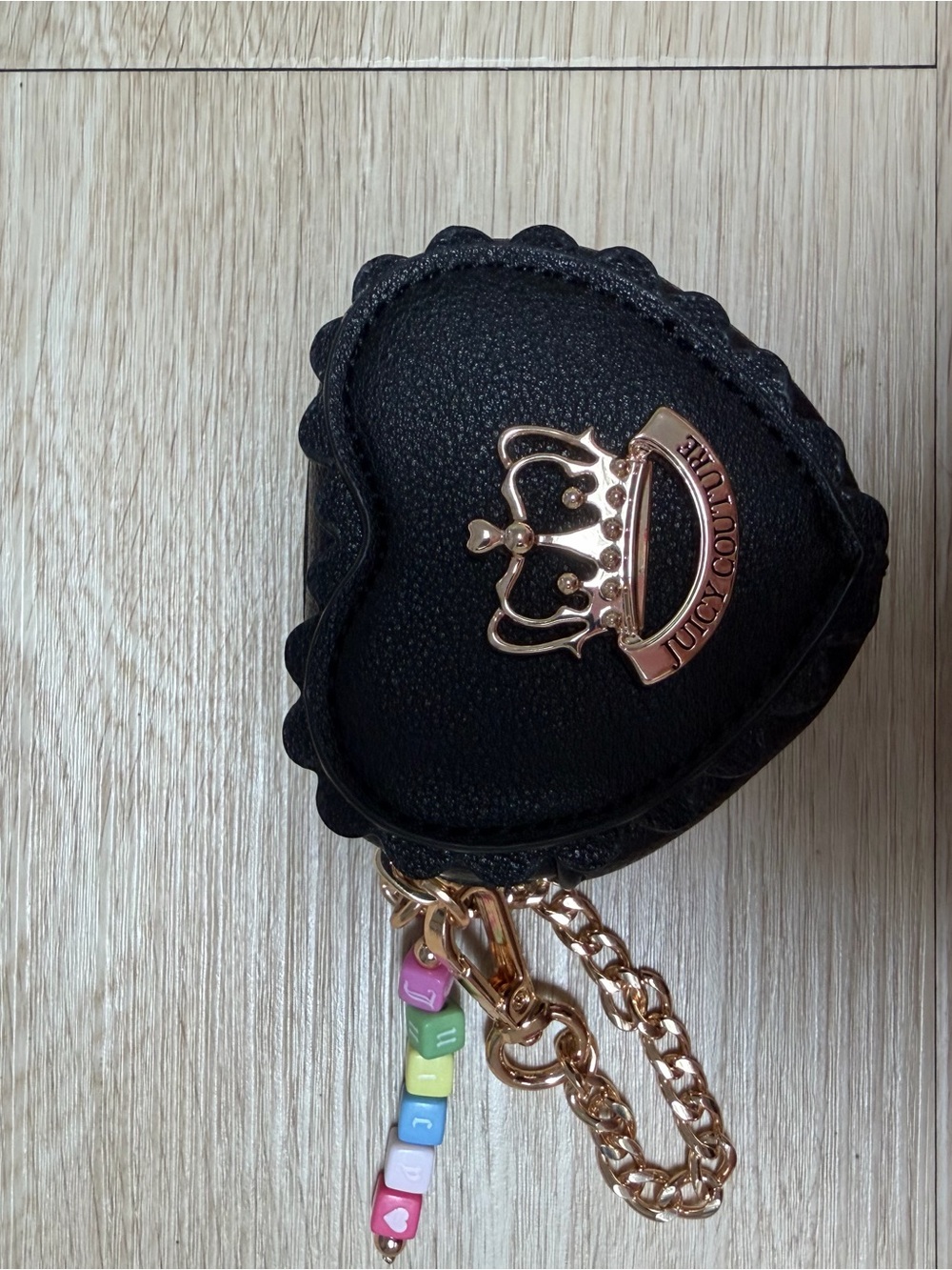 Juicy Couture Black Heart Key & Card Holder with Gold Crown Emblem